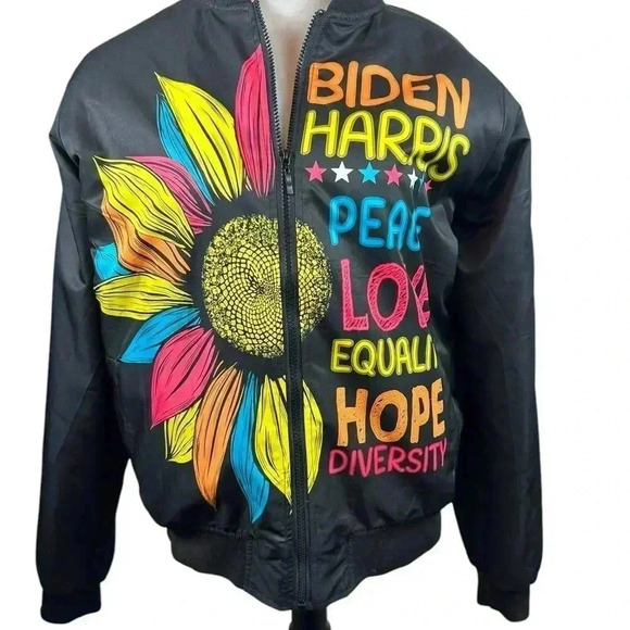 Biden/Harris colorful sunflower zip front jacket by GarmentOne size small - Picture 2 of 10